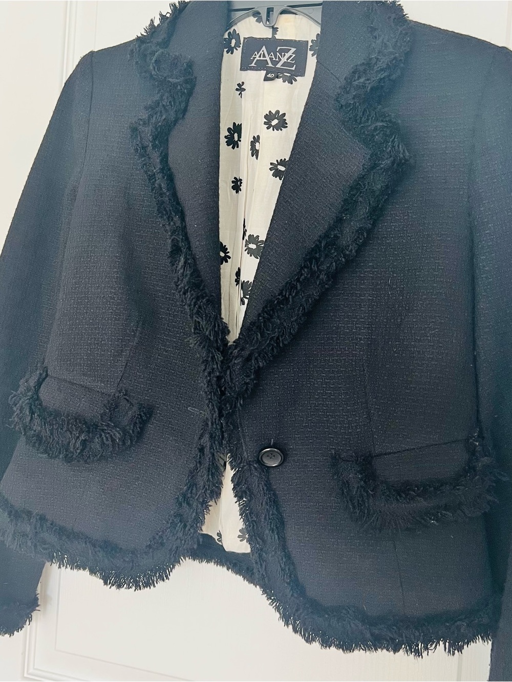 Black Fringed Tweed Cropped Blazer